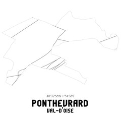 PONTHEVRARD Val-d'Oise. Minimalistic street map with black and white lines.