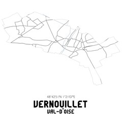 VERNOUILLET Val-d'Oise. Minimalistic street map with black and white lines.