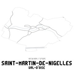 SAINT-MARTIN-DE-NIGELLES Val-d'Oise. Minimalistic street map with black and white lines.