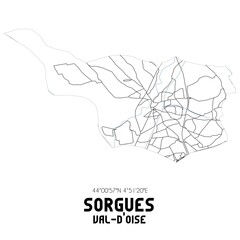 SORGUES Val-d'Oise. Minimalistic street map with black and white lines.
