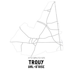TROUY Val-d'Oise. Minimalistic street map with black and white lines.