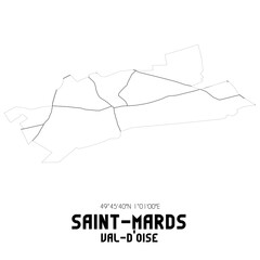 SAINT-MARDS Val-d'Oise. Minimalistic street map with black and white lines.