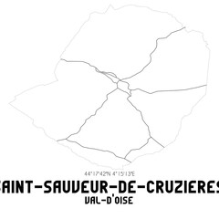 SAINT-SAUVEUR-DE-CRUZIERES Val-d'Oise. Minimalistic street map with black and white lines.