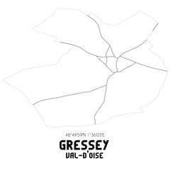 GRESSEY Val-d'Oise. Minimalistic street map with black and white lines.