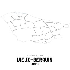 VIEUX-BERQUIN Somme. Minimalistic street map with black and white lines.