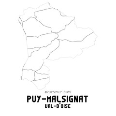 PUY-MALSIGNAT Val-d'Oise. Minimalistic street map with black and white lines.