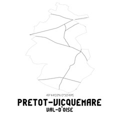 PRETOT-VICQUEMARE Val-d'Oise. Minimalistic street map with black and white lines.