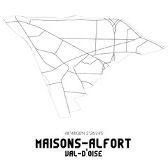 MAISONS-ALFORT Val-d'Oise. Minimalistic street map with black and white lines.