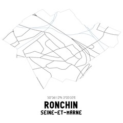 RONCHIN Seine-et-Marne. Minimalistic street map with black and white lines.