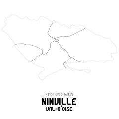 NINVILLE Val-d'Oise. Minimalistic street map with black and white lines.