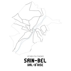 SAIN-BEL Val-d'Oise. Minimalistic street map with black and white lines.