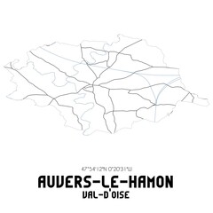 AUVERS-LE-HAMON Val-d'Oise. Minimalistic street map with black and white lines.
