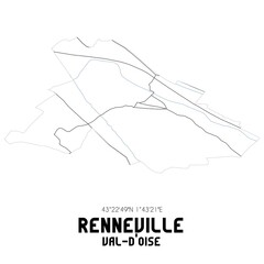 RENNEVILLE Val-d'Oise. Minimalistic street map with black and white lines.