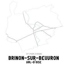 BRINON-SUR-BEUVRON Val-d'Oise. Minimalistic street map with black and white lines.