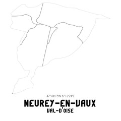 NEUREY-EN-VAUX Val-d'Oise. Minimalistic street map with black and white lines.