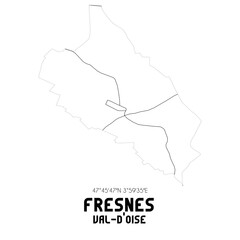 FRESNES Val-d'Oise. Minimalistic street map with black and white lines.