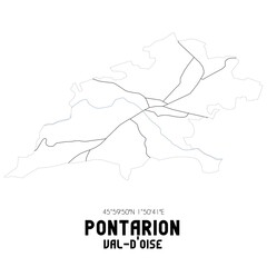 PONTARION Val-d'Oise. Minimalistic street map with black and white lines.