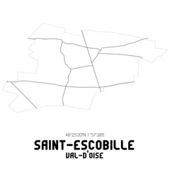 SAINT-ESCOBILLE Val-d'Oise. Minimalistic street map with black and white lines.