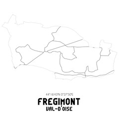 FREGIMONT Val-d'Oise. Minimalistic street map with black and white lines.