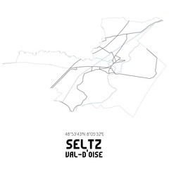SELTZ Val-d'Oise. Minimalistic street map with black and white lines.