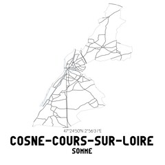 COSNE-COURS-SUR-LOIRE Somme. Minimalistic street map with black and white lines.