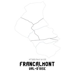 FRANCALMONT Val-d'Oise. Minimalistic street map with black and white lines.
