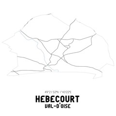 HEBECOURT Val-d'Oise. Minimalistic street map with black and white lines.