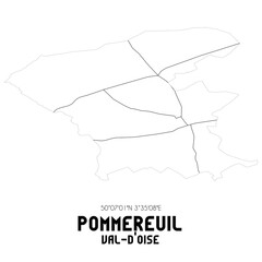 POMMEREUIL Val-d'Oise. Minimalistic street map with black and white lines.