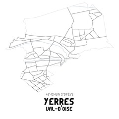 YERRES Val-d'Oise. Minimalistic street map with black and white lines.