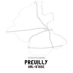 PREUILLY Val-d'Oise. Minimalistic street map with black and white lines.