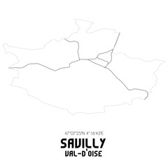 SAVILLY Val-d'Oise. Minimalistic street map with black and white lines.