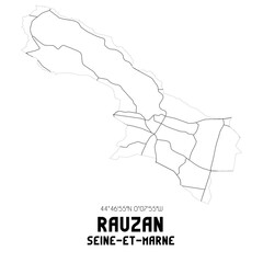 RAUZAN Seine-et-Marne. Minimalistic street map with black and white lines.