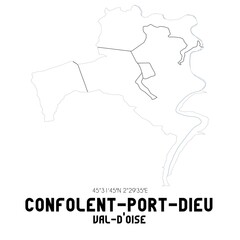 CONFOLENT-PORT-DIEU Val-d'Oise. Minimalistic street map with black and white lines.