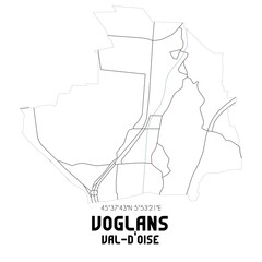 VOGLANS Val-d'Oise. Minimalistic street map with black and white lines.