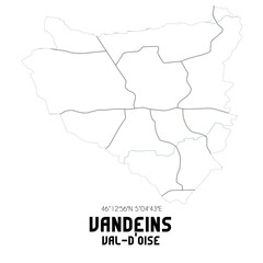 VANDEINS Val-d'Oise. Minimalistic street map with black and white lines.