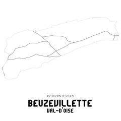 BEUZEVILLETTE Val-d'Oise. Minimalistic street map with black and white lines.