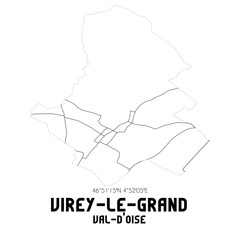 VIREY-LE-GRAND Val-d'Oise. Minimalistic street map with black and white lines.