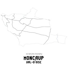 MONCAUP Val-d'Oise. Minimalistic street map with black and white lines.