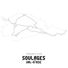 SOULAGES Val-d'Oise. Minimalistic street map with black and white lines.