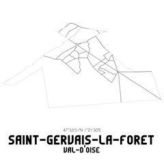 SAINT-GERVAIS-LA-FORET Val-d'Oise. Minimalistic street map with black and white lines.