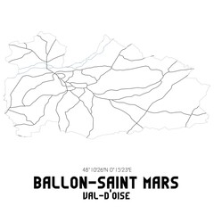 BALLON-SAINT MARS Val-d'Oise. Minimalistic street map with black and white lines.