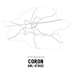 CORON Val-d'Oise. Minimalistic street map with black and white lines.
