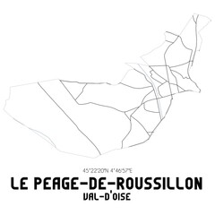 LE PEAGE-DE-ROUSSILLON Val-d'Oise. Minimalistic street map with black and white lines.