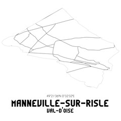 MANNEVILLE-SUR-RISLE Val-d'Oise. Minimalistic street map with black and white lines.