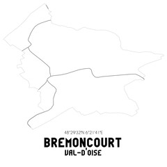 BREMONCOURT Val-d'Oise. Minimalistic street map with black and white lines.