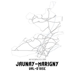 JAUNAY-MARIGNY Val-d'Oise. Minimalistic street map with black and white lines.