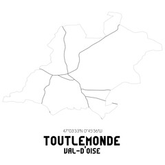 TOUTLEMONDE Val-d'Oise. Minimalistic street map with black and white lines.