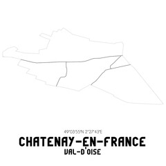 CHATENAY-EN-FRANCE Val-d'Oise. Minimalistic street map with black and white lines.