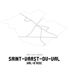 SAINT-VAAST-DU-VAL Val-d'Oise. Minimalistic street map with black and white lines.
