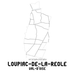 LOUPIAC-DE-LA-REOLE Val-d'Oise. Minimalistic street map with black and white lines.